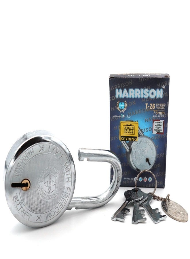 Harrison Padlocks/Round Padlock 75mm 9 Lever with 3 Keys T-26-0255 Pack of 1/ Mild Steel Material/Bright Chrome Polished Finish/Padlock, Lock, Locks for Home, Locks for Main Door - Image 5
